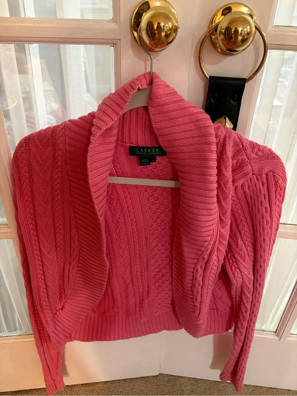 Ralph Lauren Pink Cable Knit Shawl-Collar Cardigan